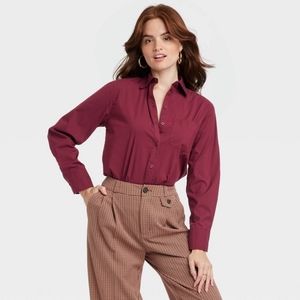 Women's Long Sleeve Relaxed Fit Button-Down Boyfriend Shirt